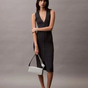 NWT Calvin Klein Women’s Cotton Rib V-Neck Button Dress Medium $99 New With Tags